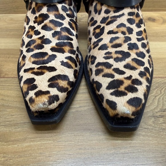 R13 Half Cowboy Boots Leopard Womens 6 EU 36 Harness Buckle Snip Toe Calf Hair - Picture 4 of 10